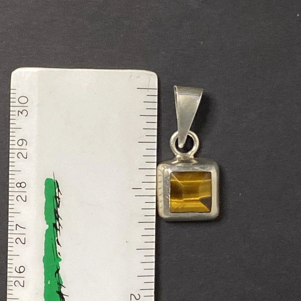 Sterling Silver 925 Mexico Pendant Tigers Eye Gemstone Brown Vintage